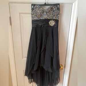 Black Strapless High-Low Dress with Jeweled Bodice